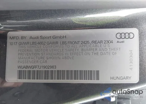 2018 Audi Rs 3 2.5T z USA, uszkodzony, nr VIN WUABWGFF7J1902963